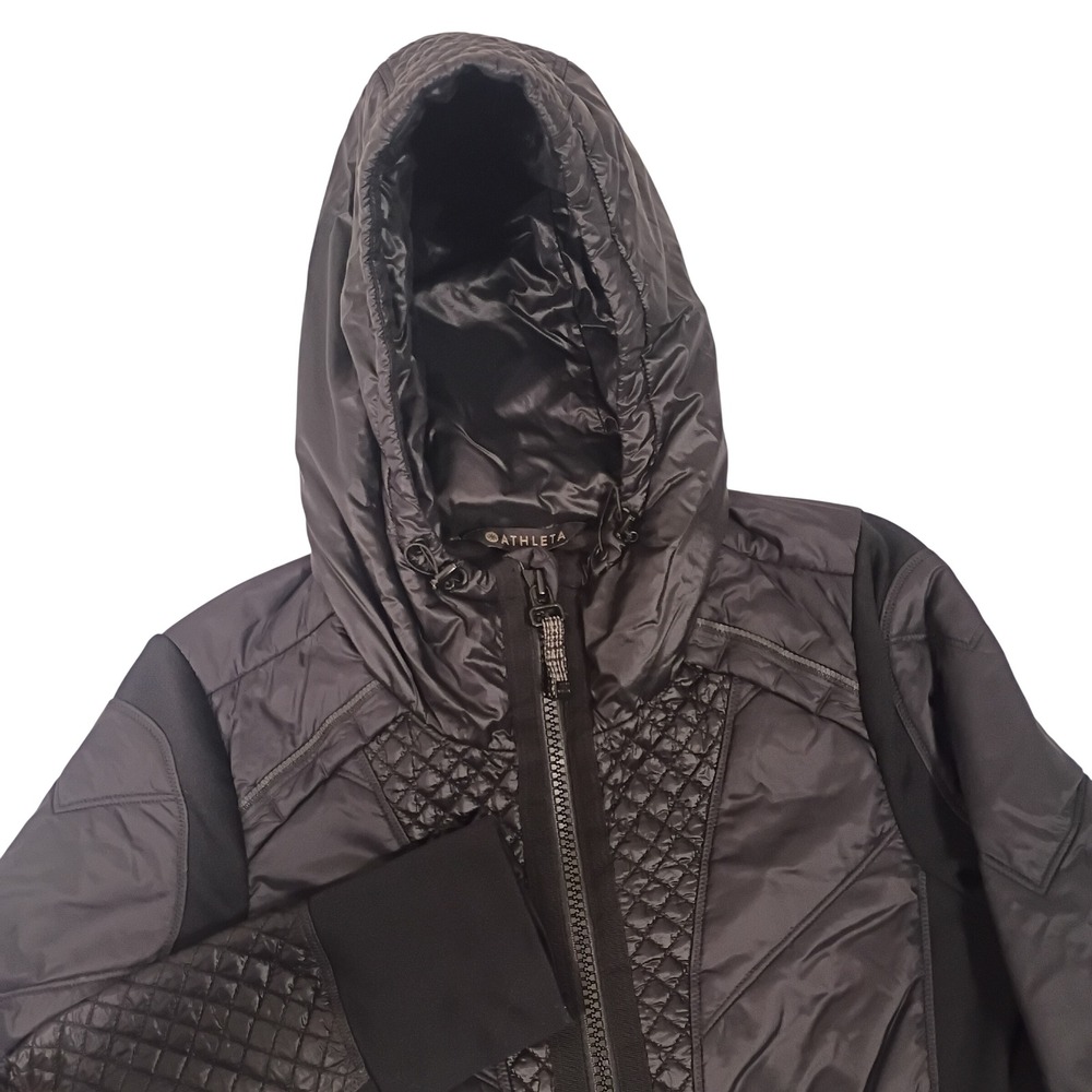 Athleta Rock Ridge Hybrid Jacket Black Quilted Hooded Full Zip S 350851-00